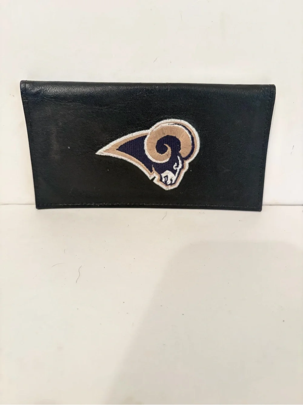 Vintage NFL Embroidered St Louis Rams Black Cowhide Leather Checkbook Holder